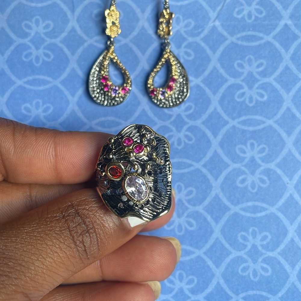 Black Gold Fuchsia earring & ring set